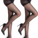 2 x ZIHUA 2 Pairs Sheer Tights for Women, 20 Denier Control Shaping Nylon Ladies Clear Pantyhose S-XL Black Nude (Black, L)