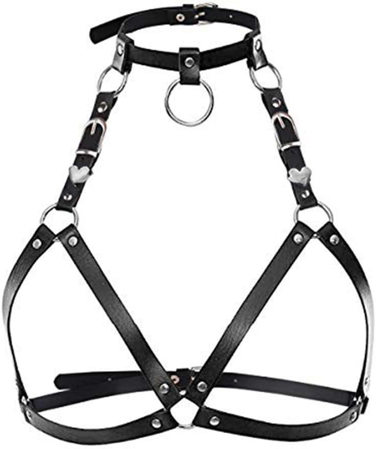 LIVE4COOL Women Harness Elastic Cupless Cage Bra Sexy Lingerie for Women Adjustable Hollow Out Crop Top Exotic Strap Bra (Black), Onesize