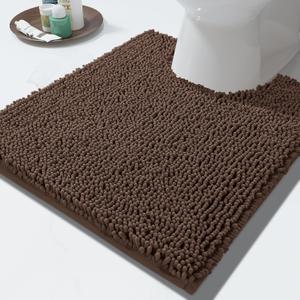 Yimobra Toilet Rugs U Shaped Washable - 24"x20" Non Slip Plush Contour Bath Rugs for Toilet - Super Soft Absorbent Quick Dry Toilet Mats for Bathroom, Brown
