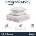 Amazon Basics Warm, Breathable Down-Alternative Comforter Set, 3-Piece Bedding with Pinch Pleat Design and Piped Edges, Soft, Full/Queen Size, Cream