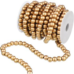 Waydress Christmas Wooden Bead Garland Rustic Farmhouse Garland Xmas Tree Bead Ornaments for Christmas Decorations, Total of 26 Feet(Gold)