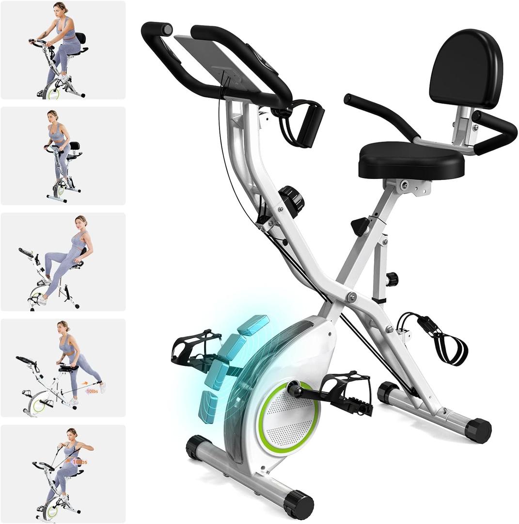 Foldable Exercise Bike Stationary Bikes for Home, 5 IN 1 Indoor Workout Bike, Cycling Bike with 16-Level Quiet Magnetic Resistance, 6.6 LBS Flywheel and 300LBS Capacity, 2024 Designed 817 X-bike