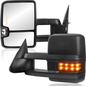 2x Left & Right Power Heated Towing Mirrors Compatible for 2003-2006 Chevy Silverado/GMC Serial/Cadillac Escalade w/Flashing Amber Turn Light Clearance Lamp -Black