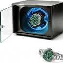 Single Watch Winder for Automatic Watches,Ultra-Quiet Japanese Motor,Premium Anodized Aluminum Watch Shaker with Soft Blue Light & Tempered Glass,Luxury Watch Case Gift for Men,Fits Rolex,Omega