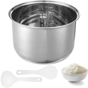 304 Stainless Steel Inner Pot, 5 L/10-Cup Rice Cooker Inner Bowl, Compatible with Zojirushi NS-TSC10 Cookers, Replacement Inner Bowl, Includes Rice and Soup Spoons, Easy-to-Clean (5L)