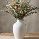 Ceramic Flower Vase with Handles,10" Neutral Tall Clay Beige Terracotta Vases Farmhouse Table Vases with Handle Living Room Decor Rustic Pottery Pots for Home Shelf Coffee Dining Desk Fireplace