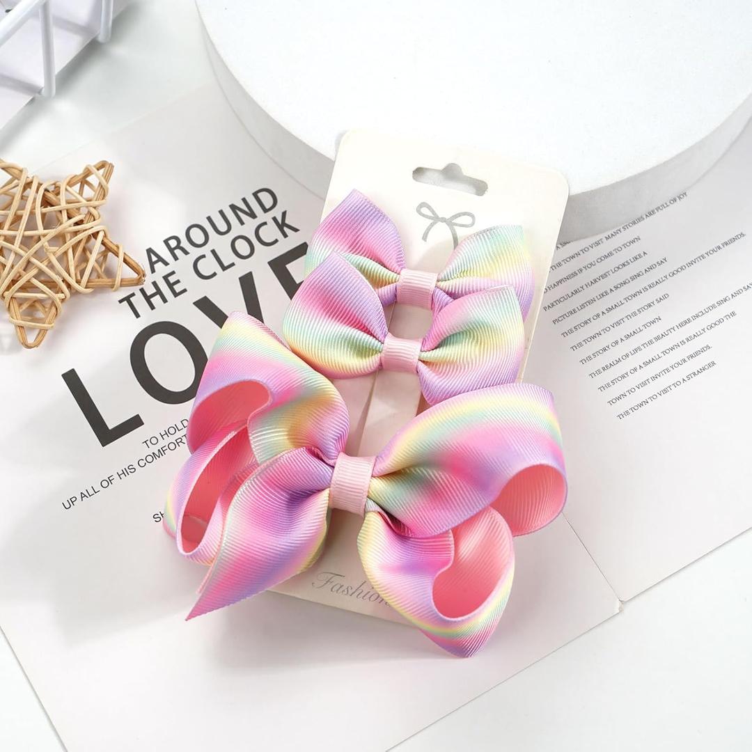 3PCS Hair Bows for Girls Hand-made Colorful Grosgrain Ribbon Hair Bows Alligator Clips Hair Accessories Barrettes for Little Teen Toddler Girls Kids (gradient rainbow)
