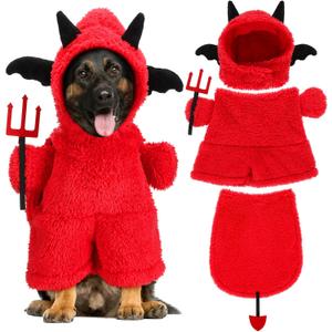 Halloween Dog Costume Devil Plush Hoodie, Funny Pet Puppy Outfit Soft Velvet Dog Clothes Apparel for Halloween Party (Large Size)