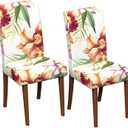 Stretch Dining Chair Covers Set of 2,Floral Print Chair Covers,Soft Removable Washable,Pet Friendly Furniture Protector,Universal Chair Slipcovers for Home, Kitchen,Ceremony Dining Room Seat (Whitephalaenopsis Orchids)