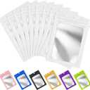 FUNFERY 100 Pack Mylar Resealable Bags Foil Packaging Bags with Clear Window, Zipper Bag Smell Proof Pouch for Food Storage, Cookies, Sample, Small Business(White,6.3x9.4inch)