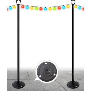 Queension 10FT Ground Base String Light Poles for Outdoor String Lights for Garden, Backyard, Patio Lighting Stand for Parties, Bistro & Weddings, 2 Pack
