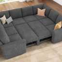 HONBAY Modular Sectional Pull Out Couch Bed, Corduroy Sleeper Sofa with Storage Seats, Oversized U Shaped Sectional Couches for Living Room, Dark Grey