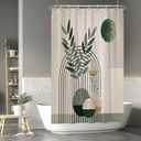 Baocicoo Mid Century Bohemia Green Moon Leaves Shower Curtain - Geometric Aesthetic Bathroom Decor - Polyester Durable Shower Curtain with Hooks - 48x72 Inches (Cream-coloured)
