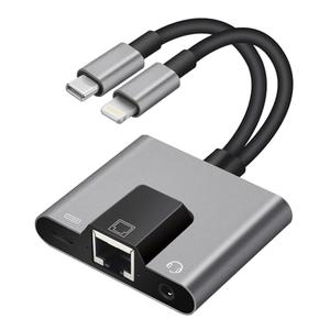 Enbiawit 2 in 1 Lightning and Type C to RJ45 Ethernet Adapter Network Adapter,with Charge Port and 3.5mm Audio Jack Support, Plug and Play, Supports 100Mbps Ethernet Network, Compatible with iPhone 15