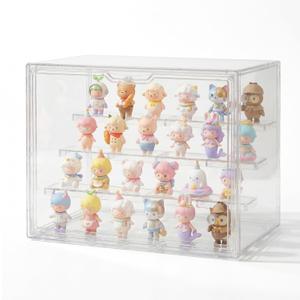 Acrylic Display Case for Collectibles, 4-Tier Large Stackable Clear Display Box with Removable Shelves and Magnetic Door, Dustproof Showcase for Figures, 1 Pack