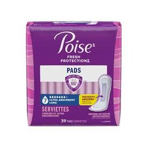 Poise Incontinence & Postpartum Pads for Bladder Leaks, 7 Drop Ultra Absorbency, Long Length, 39 Count