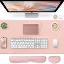 Bloss Large Desk Pad and Keyboard Wrist Rest, Large Mouse Pad + Keyboard Pad+Mouse Wrist Support, Non-Slip Desk Mat Protector for Office, Home (35.415.7 Inches,Pink)
