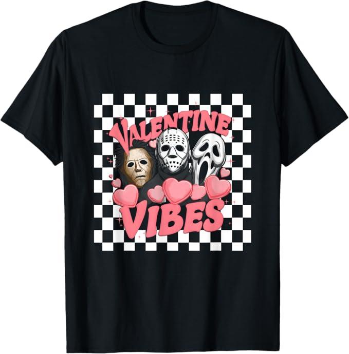 Retro Groovy Mask Valentine Vibes Horror Characters Murderer T-Shirt Size XL