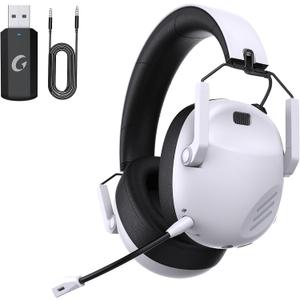 Wireless Gaming Headset for PC, PS5, PS4, Mac, Nintendo Switch, Game Headphones with Microphone, Bluetooth 5.3 Gaming Headset Wireless, PC Headsets with Mic - White