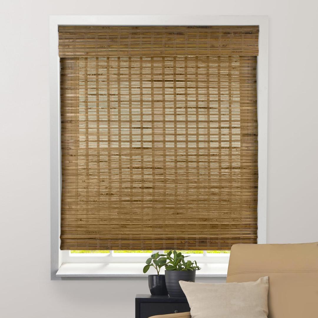ARLO BLINDS Sheer Bamboo Roman Shades with Valance - Dali Native, 34" W x 60" H - Light Filtering Cordless Blinds for Interior Windows - Real Natural Bamboo Material - Mounting Hardware Included