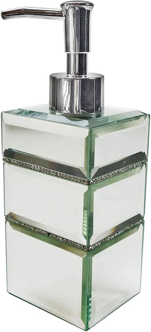 Elegant Home Fashions Leah Mirrored Lotion Pump with Crystal Beads, Mirror Finish, White (1 Count (Pack of 1))