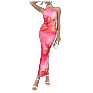 Floerns Women's Halter Neck Sleeveless Backless Bodycon Dress Cocktail Party Maxi Dresses Hot Pink, Large