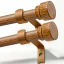 2 Pack Wood Curtain Rods for Windows 28 to 48 Inches 1" Diameter Boho Decorative Heavy Duty Window Curtain Rod Set Adjustable with Handmade Wood Grain Design for Living Room Bedroom Kitchen