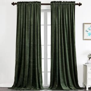 Benedeco Green Velvet Curtains for Bedroom Window, Super Soft Luxury Drapes, Room Darkening Thermal Insulated Rod Pocket Curtain for Living Room, W52 by L90 inches, 2 Panels (52"W x 90"L (Pack of 2))