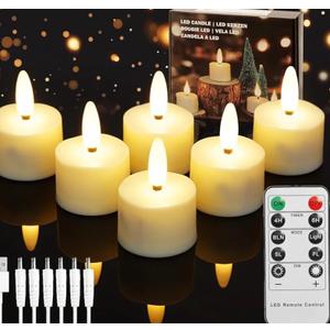 Rechargeable Candles with Remote, 12PCS Flickering LED Tea Lights Candles for Halloween Christmas Wedding Home Decor, Tea Lights Candles Battery Operated with Timer (USB Charging Cable Included)