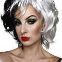 ALLAURA Wigs Cruella Costume Wig Black White Dalmation Cosplay Wigs Fits Women