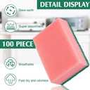 Patelai 100 Pcs Heavy Duty Sponges Kitchen Bulk Dish Sponges Scrub Sponge Abrasive Scrubber Cleaning Sponge Non Scratch Scouring Absorbent Dish for Washing Kitchen (Pink)