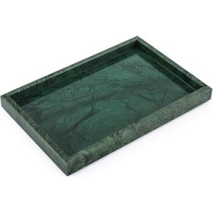 Marble Bathroom Vanity Tray, Natural Luxury Vanity Home Kitchen Bathroom Table Tray, Stone Decorative Countertop Dresser Trays for Key Coffee Perfume Jewelry Makeup (Blackish Green, 12" x 8" x 1.2")