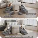 7 Step Pet Stairs Ramp for High Beds Sofas 22-42 Inch, Non-Slip Dog Stairs for Small Old Medium Large XL Dogs Cats, Sturdy 75 Pounds 33D Foam Balanced 6-Tier Ladder with Machine Washable Cover
