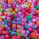 Amaney 500 Pieces Glitter Pony Beads 6x9mm Mixed Colors Transparent Plastic for Hair Braids Jewelry Making (Medium Package)