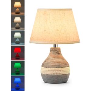 UMEXUS 10 Small Ceramic Cordless Table Lamp with Timer, Dimmer, Linen Shade, Remote Control, Rechargeable Battery Light for Patio Nightstand Kitchen Counter Living Room Side Table, Bulb Included