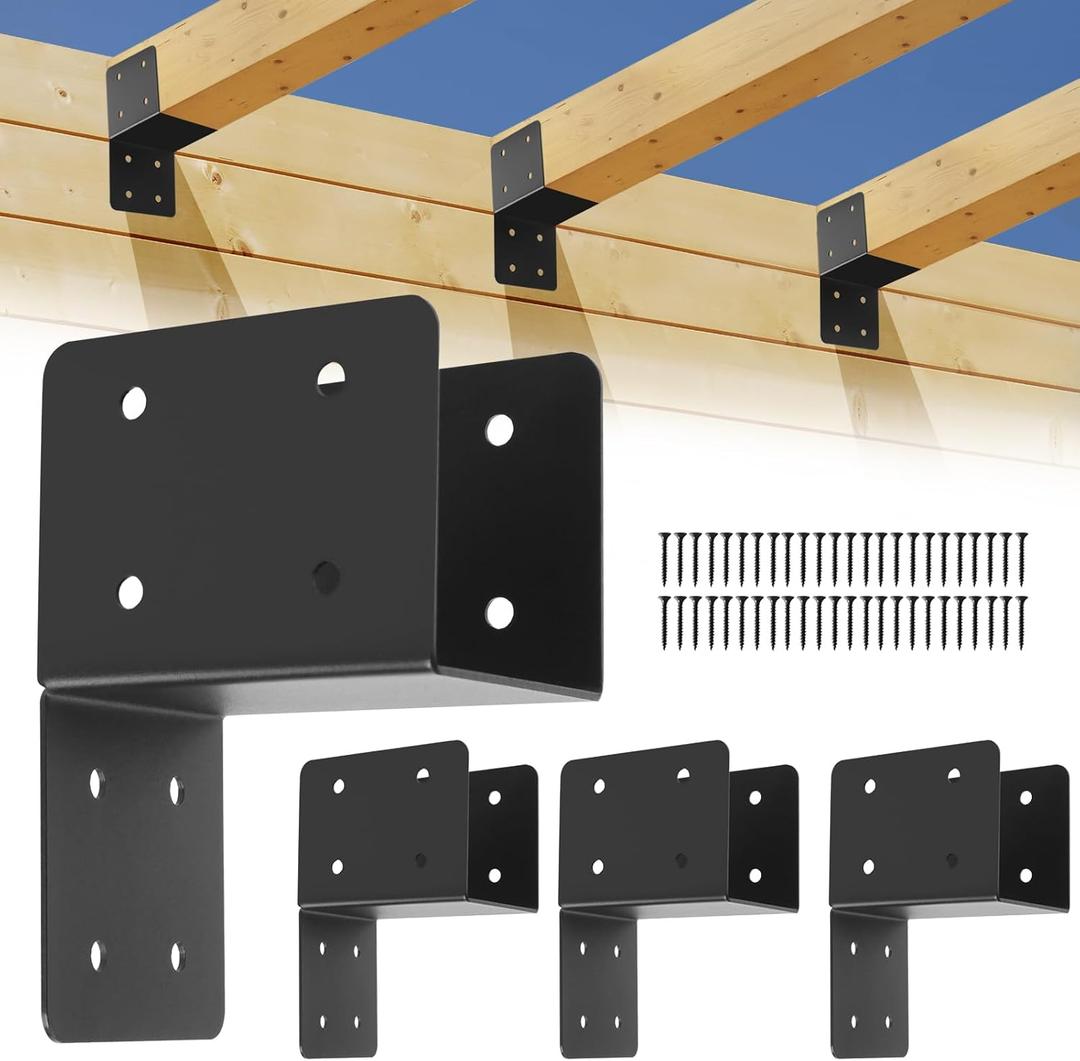 4 Pcs Post Caps Tie Bracket,4x4 Black Joist Anchor Connector for 4x4,4x6 Post,14 Gauge Joist Hanger Brackets,Roof Tie Header Hanger for Supporting Beams Rafters