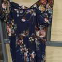 Floerns Women's Plus Size Cold Shoulder Short Sleeve Split Thigh Long Dress Black Floral 0XL
