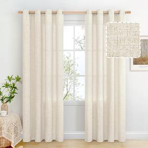 BGment Natural Faux Linen Curtains 84 Inch Long for Living Room - Burlap Textured Light Filtering Window Treatments Grommet Sheer Drapes for Farmhouse, 2 Panels, 52 X 84 Inch