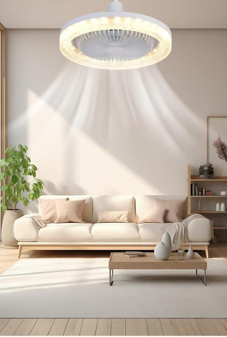 Silent Socket Fan Light - Screw-in Ceiling Fan Light Socket, LED Bulb Fan, Ceiling Fan Light with Light and Remote Control for Kitchen Bathroom Storage Garage (Crystal)