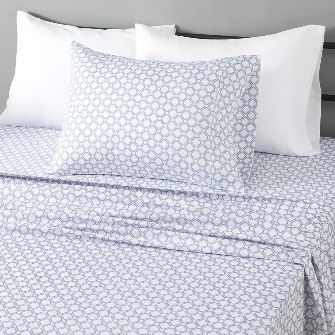 Amazon Basics Lightweight Super Soft Easy Care Wrinkle Free Microfiber 3 Piece Bed Sheet Set with 14-Inch Deep Pockets, Twin, Aqua Square Grid, Kids, Men & Women Bedding