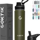 COKTIK 128 oz/One Gallon Water Bottle Insulated, Double Walled Vacumm Metal Stainless Steel Sports Water Bottle with Reusable 2 Lids for Sports, Gym, Fitness or Office(Army Green)