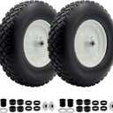 2-Pack 4.80-8 Wheelbarrow Tire and wheel with 3"-6''Centered Hub, 3/4" or 5/8''or 1/2'' Bearings, 16 Tire Assembly for Hand Truck,Garden Cart (4.80/4.00-8 Flat Free,3"Center Hub,Knobby Tread)