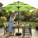 10ft 3-Tier Patio Umbrella with 32 Solar Powered LED Lights, Windproof Outdoor Market Umbrella for Deck, Poolside & Garden, Sturdy Push-Button Tilt Table Umbrella, Apple Green