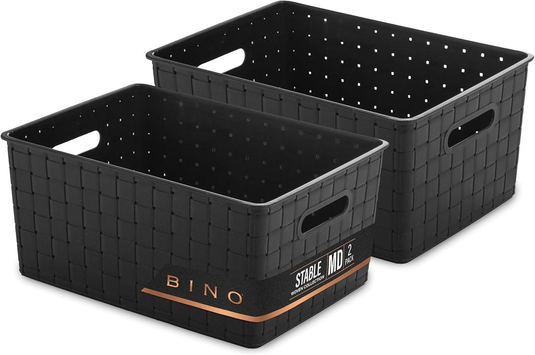 BINO | Plastic Storage Baskets Medium - Black | THE STABLE COLLECTION | Multi-Use Storage | Rectangular Cabinet Organizer | Baskets For Organizing with Handles | Home Office Organization and Storage