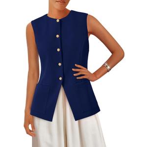 PRETTYGARDEN Blazer Vest Tops for Women Sleeveless Button Down Business Casual Outfits Work Suit Vests Waistcoat (M)