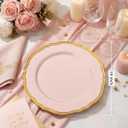 Hioasis 60pcs Pink Plastic Plates - Pink and Gold Disposable Dinnerware with Gold Rim, Heavy-duty, 10 inch, Dinner Plates for Party & Mothers Day