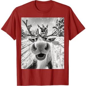 Funny Reindeer Selfie Christmas T-Shirt, Small, Cranberry Red