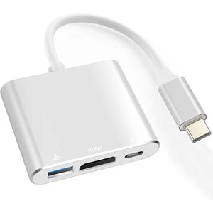 USB-C to HDMI Multiport Adapter with HDMI 4K@60Hz Output USB 3.0 Port and USB-C Charging Port, Type-C to Digital AV Hub for Apple iPhone 15, MacBook Pro/Air, iPad Pro, iMac, Galaxy S22 More (Silver)