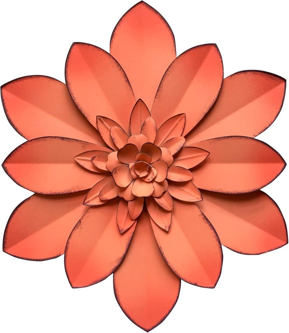 Picfarce Pink Metal Flower Wall Art Decor, 11“ Rustic Modern Floral Sculpture, Distressed Hanging Home Decoration Accent Artworks for Indoor Bedroom Living Room Office Outdoor Garden Patio