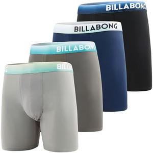 Billabong Mens Boxer Briefs 4 Pack Long Leg Performance Compression Shorts Mens Underwear 7.5” Inseam Size S